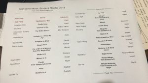 2018 Student Concert, programme